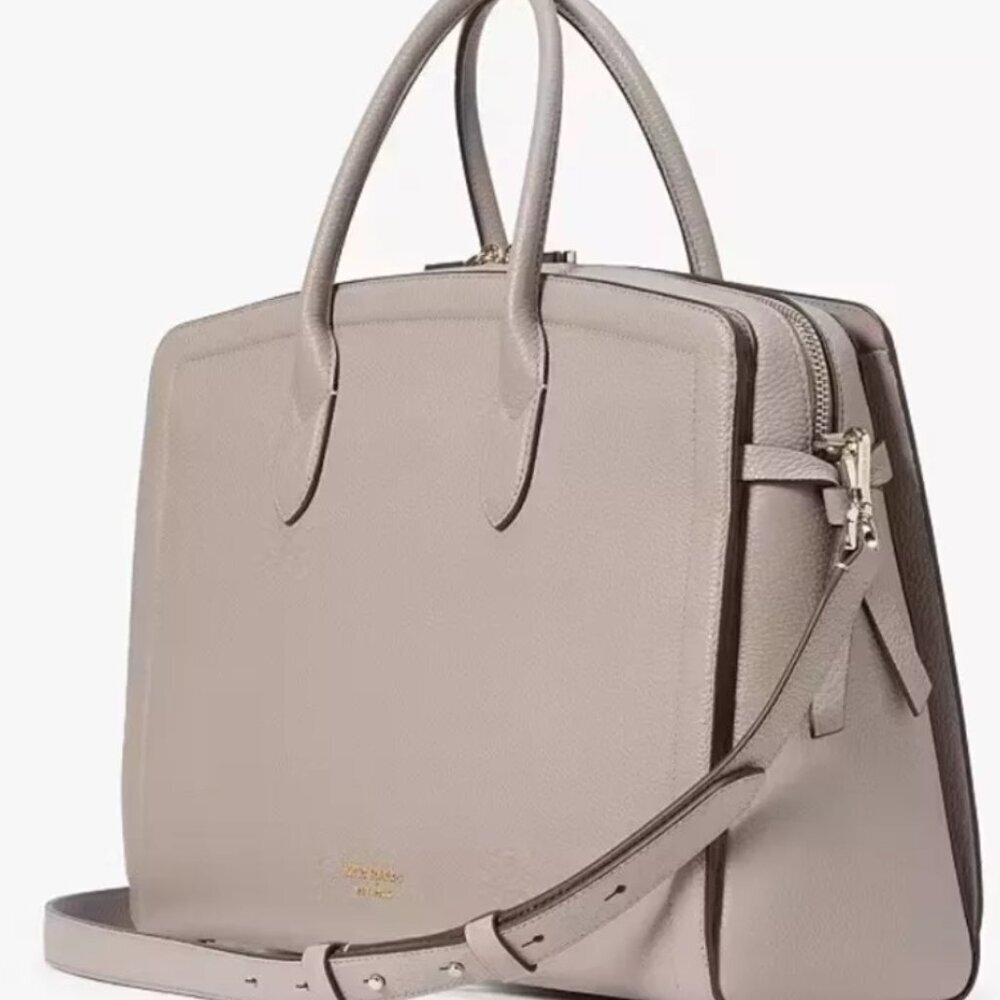 Kate Spade Knott Large Commuter Laptop Tote Taupe Leather Work Bag Womens - Picture 10 of 12
